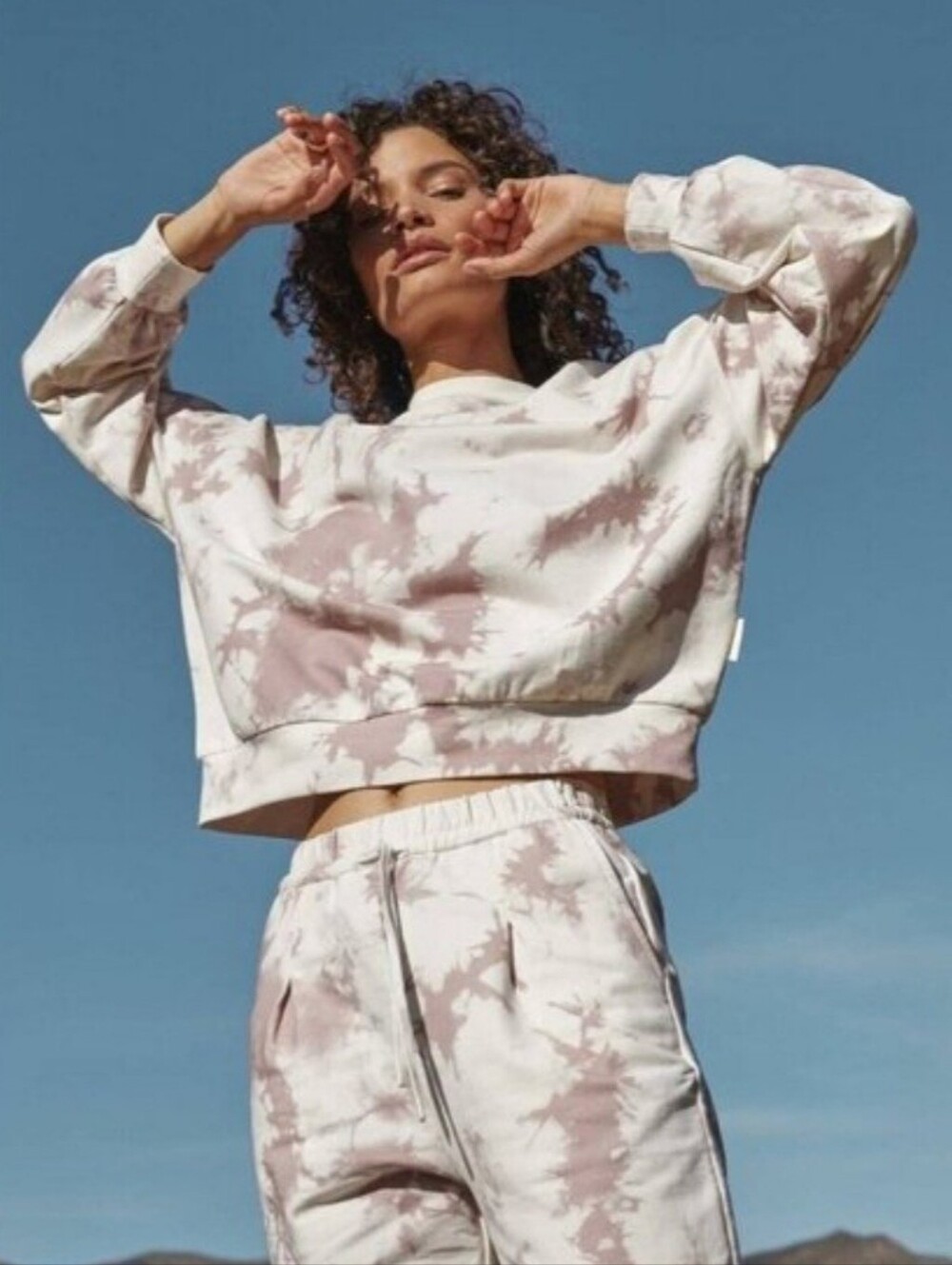 Varley Erwin Tie Dye Sweatshirt  Medium Radial Pink Ivory Cotton Crewneck Cozy